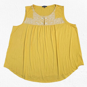 Adrianna Papell Mustard Yellow Embroidery Sleeveless Relaxed Boho Blouse Size 2X